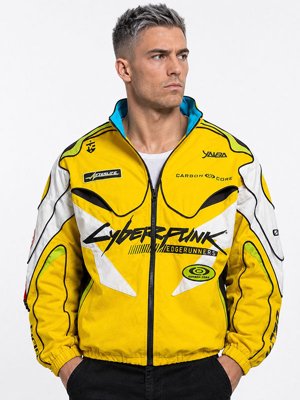 David Martinez Cyber-Punk Edgerunners yellow racing jacket front close up