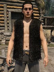 Coen Ruffian's Armour Blood of Dawnwalker black fur vest village front view