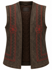 Blood of Dawnwalker embroidered leather vest product photo front view