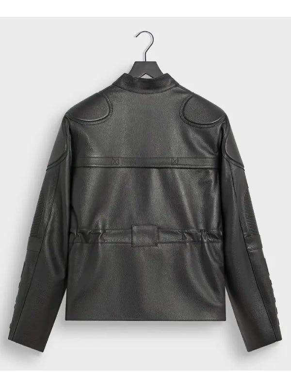 Kith BMW Dewitt black leather moto jacket back view studio shot