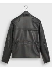 Kith BMW Dewitt black leather moto jacket back view studio shot