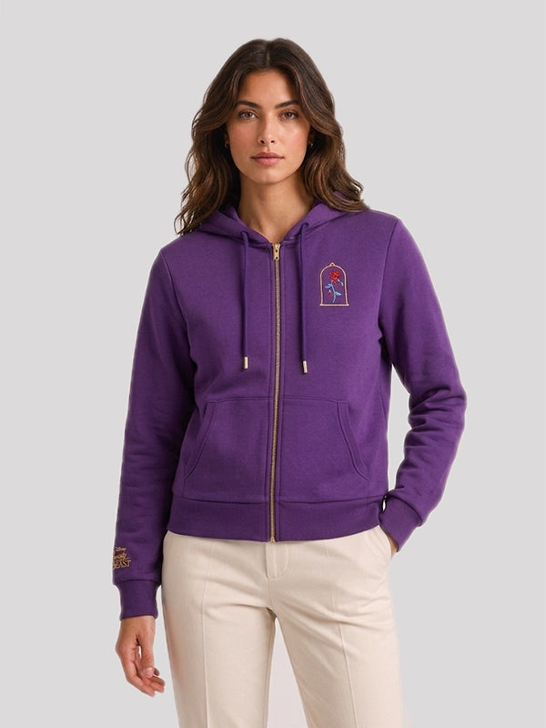 Disney Beauty and the Beast purple zip hoodie front view