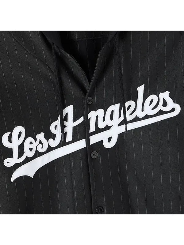 Los Angeles Dodgers embroidered script close up chest detail