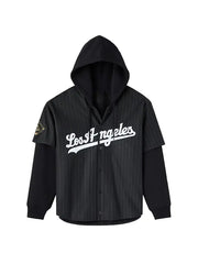 Los Angeles Dodgers pinstripe hooded jersey front view flat lay