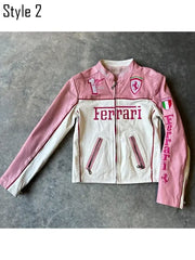 Ferrari Italian flag patch leather jacket