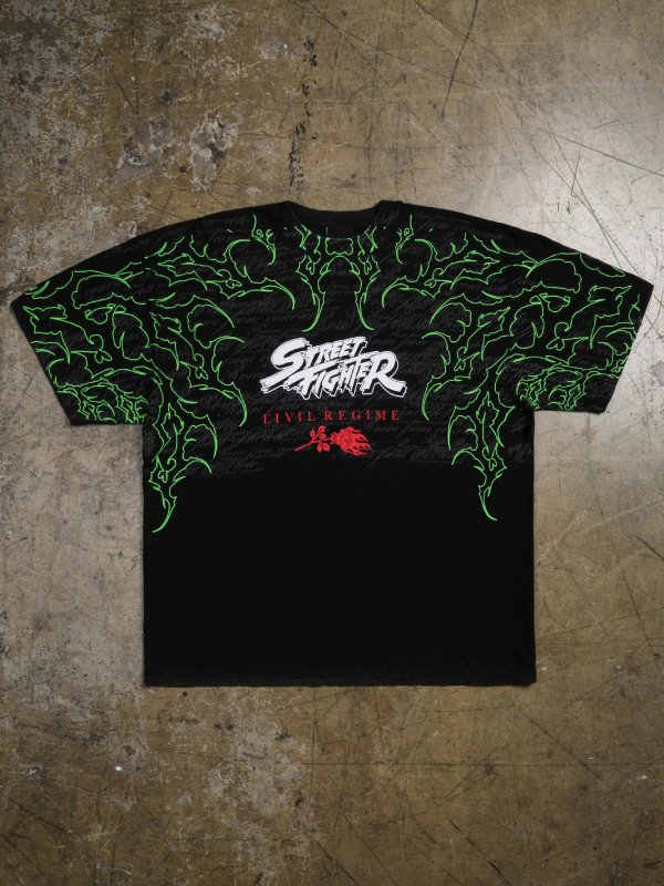 Civil Regime x Street Fighter black oversized tee front flat lay