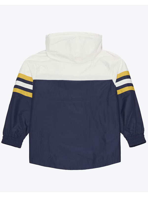 Notre Dame Fighting Irish navy anorak hoodie windbreaker back view flat lay