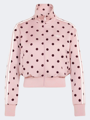 Pink polka dot satin track jacket with stripes flat front