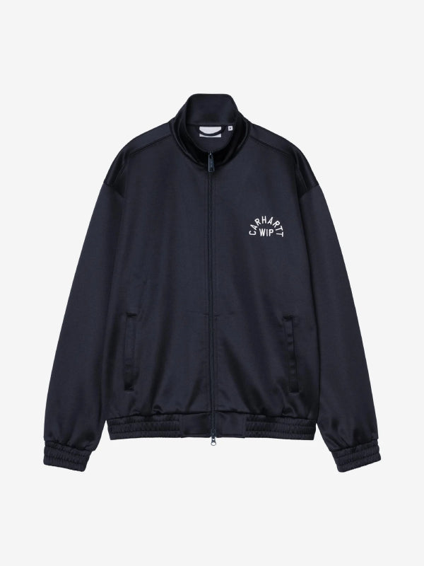 Workwear-style fleece jacket flat lay, chest logo and zip closure visible