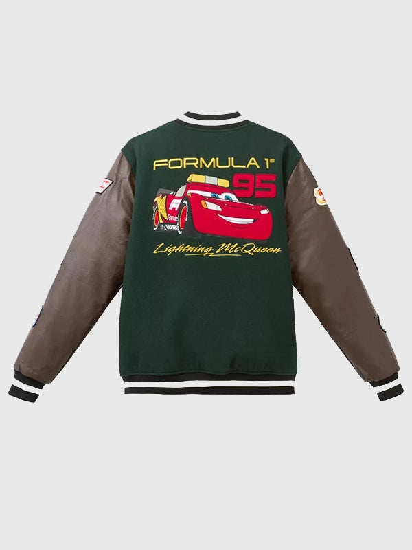 Lightning McQueen F1 varsity jacket flat lay front view