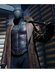 Gambit Avengers Doomsday brown leather coat close up costume display