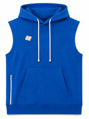 Russ Holliday Chad Powers blue sleeveless hooded vest front flat lay