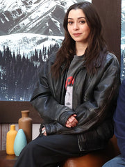 Buddy 2026 Grace Black Leather Bomber Jacket