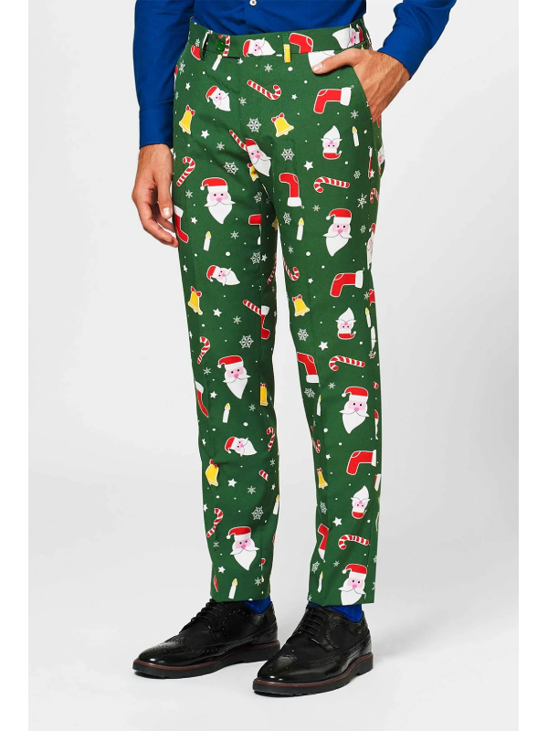 Green Christmas candy cane print slim fit trousers
