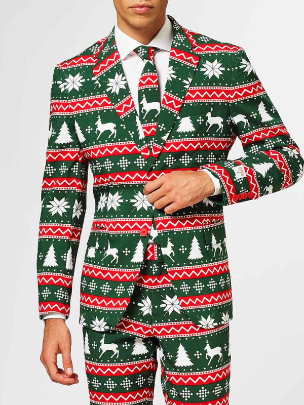 Green Christmas print blazer with matching tie
