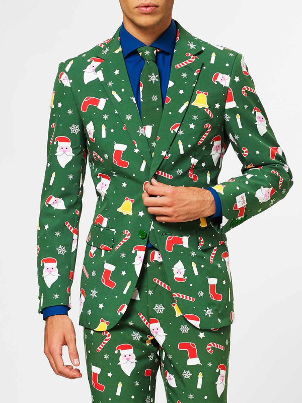 Green Christmas print blazer with matching tie