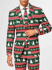 Green Christmas print blazer with matching tie