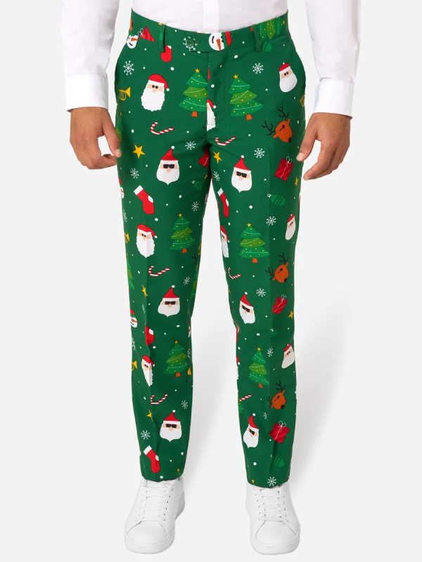 Green Christmas tree candy cane print trousers