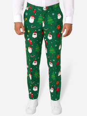 Green Christmas tree candy cane print trousers