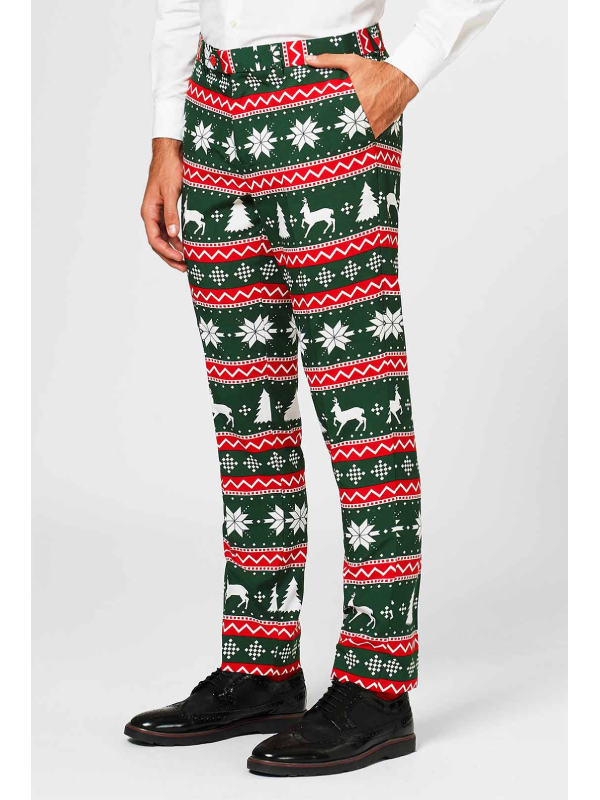 Green red printed Christmas slim fit trousers