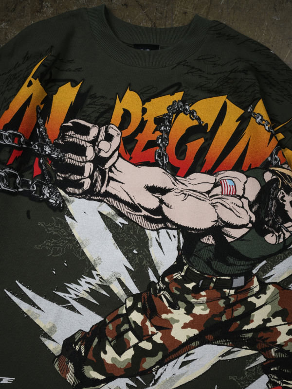 Guile Street Fighter Civil Regime graphic tee front print close up