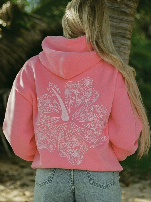 Women’s coral hibiscus flower hoodie Hawaii Hibiscus