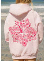 Baby pink hibiscus embroidery hoodie Hawaii Hibiscus