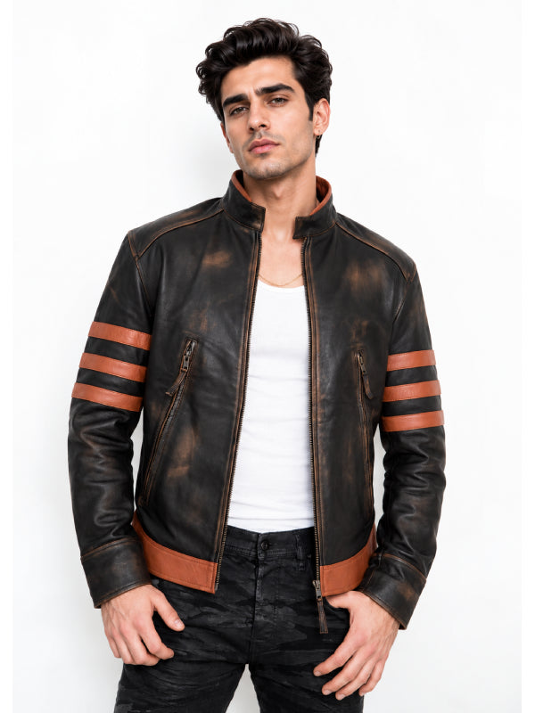 Distressed leather jacket Hugh Jackman Logan