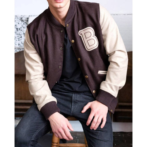 Handmade Hotline Jacket - Brown B logo Varsity Cosplay Costume