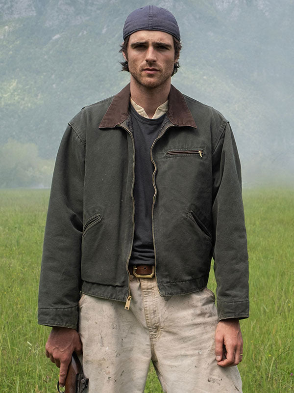 Jacob Elordi Hig The Dog Stars olive canvas jacket front view field