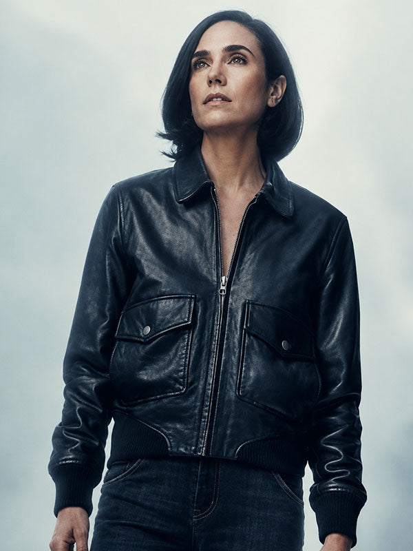 Jennifer Connelly Dark Matter black leather jacket close up dramatic scene