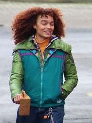 Whitney Peak Joni J colorblock puffer jacket close up front view