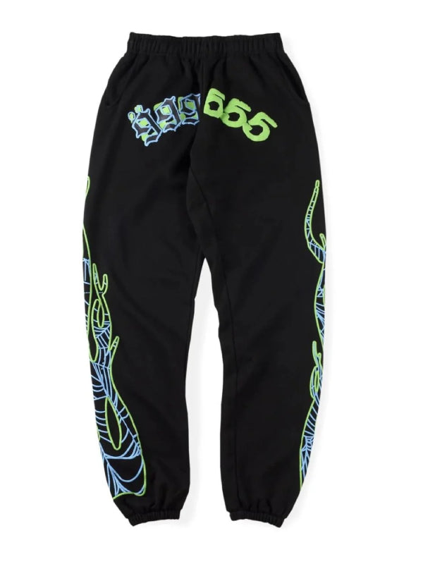 Neon flame web Juice WRLD Sp5der sweat joggers