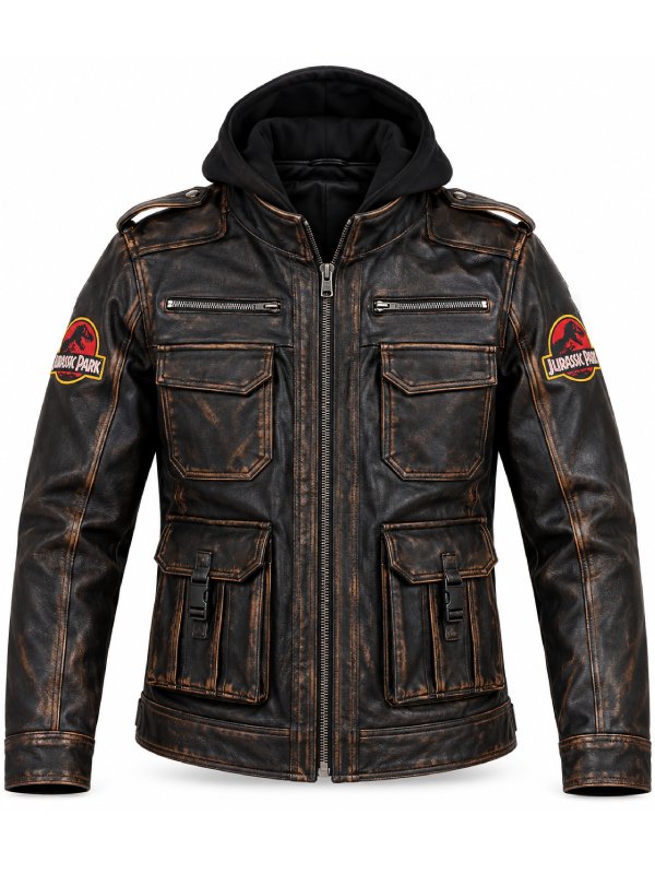 Jurassic Park buckle pocket epaulette moto coat