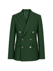 Green double breasted blazer front view product shot plain background