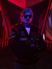 Kavinsky black wool letterman jacket red striped ribbing