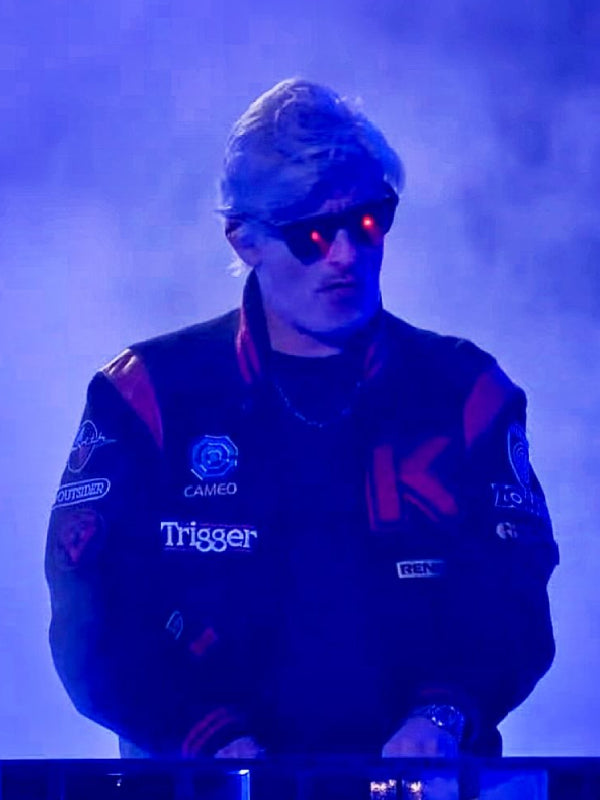 Kavinsky red leather trim snap button jacket