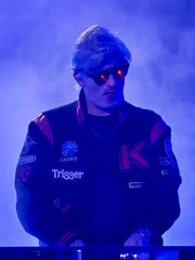 Kavinsky red leather trim snap button jacket