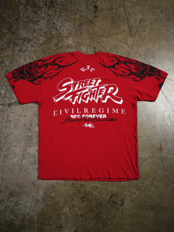 Civil Regime Street Fighter Ken red tee back flat lay