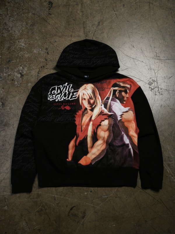 Ken Ryu Street Fighter Civil Regime hoodie front view flat lay