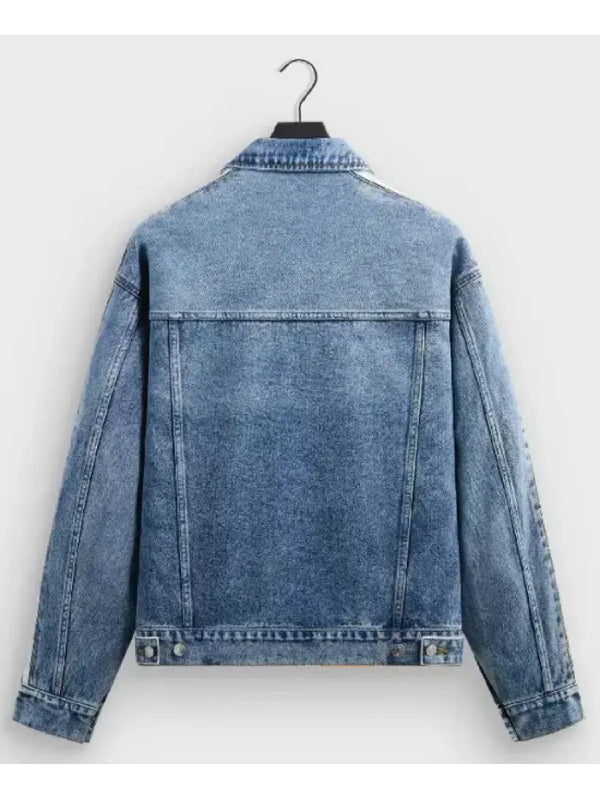 Kith Messi blue denim trucker jacket back view studio shot