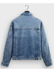 Kith Messi blue denim trucker jacket back view studio shot
