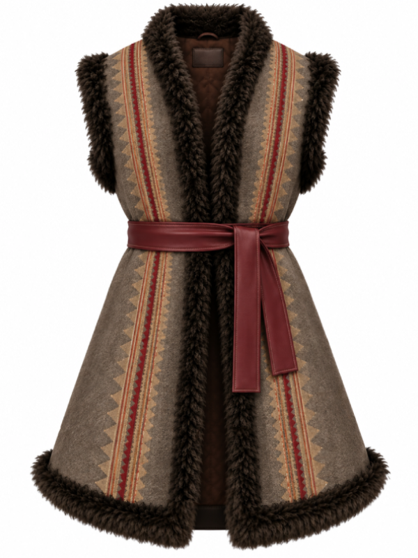 Blood of Dawnwalker Knave's Heavy Garb fur trim vest product photo front view