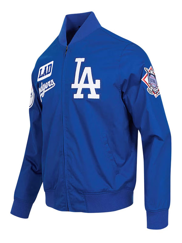 Los Angeles Dodgers jacket side angled view LA patch detail