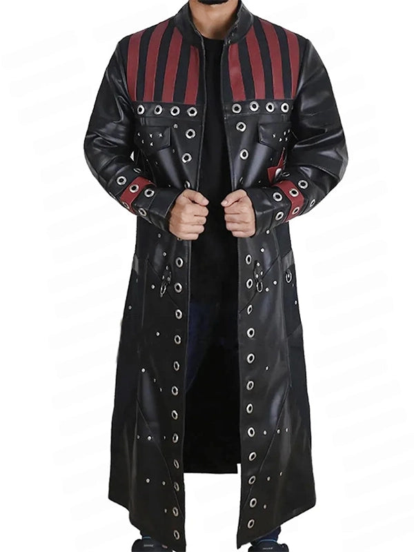 Striped Shoulder Leather Coat Superstar Edge