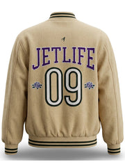Jet-Life 09 cream wool varsity jacket back view embroidery detail