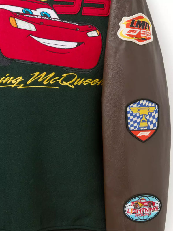 Lightning McQueen embroidery and F1 sleeve patches close up
