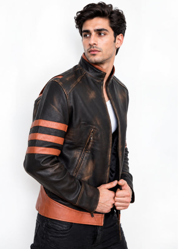 Tan stripe biker jacket Wolverine X-Men Origins