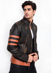 Tan stripe biker jacket Wolverine X-Men Origins