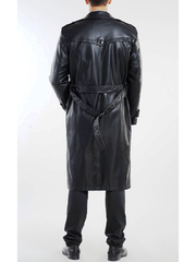 epaulette leather long coat black